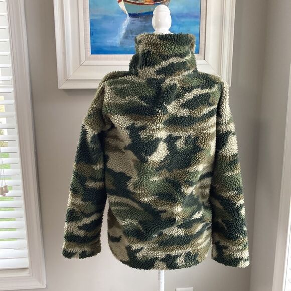 Jcrew Vintage Camo Sherpa Snap Pullover Button Fleece Jacket xs - Picture 7 of 13